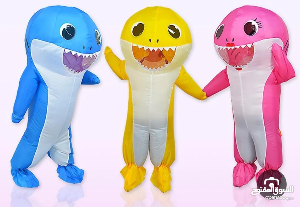 لباس كامل شخصية سمك القرش الكرتونيه ازرق وزهري ومتوفر جميع الشخصيات الكرتونيه