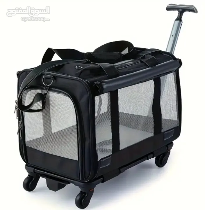 Pet bag trolley  حقيبة مع عجلات للكلاب الصغيرة والقطط لون اسود مع عجلات