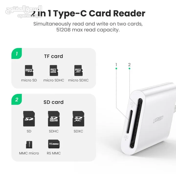 UGREEN CM265 USB C Card Reader وصلة يوجرين قارىء ميموري TF CARD\ SD CARD