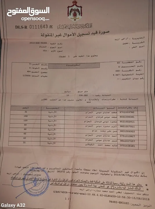 قطعة أرض  للبيع الحي الغربي ججين اربد