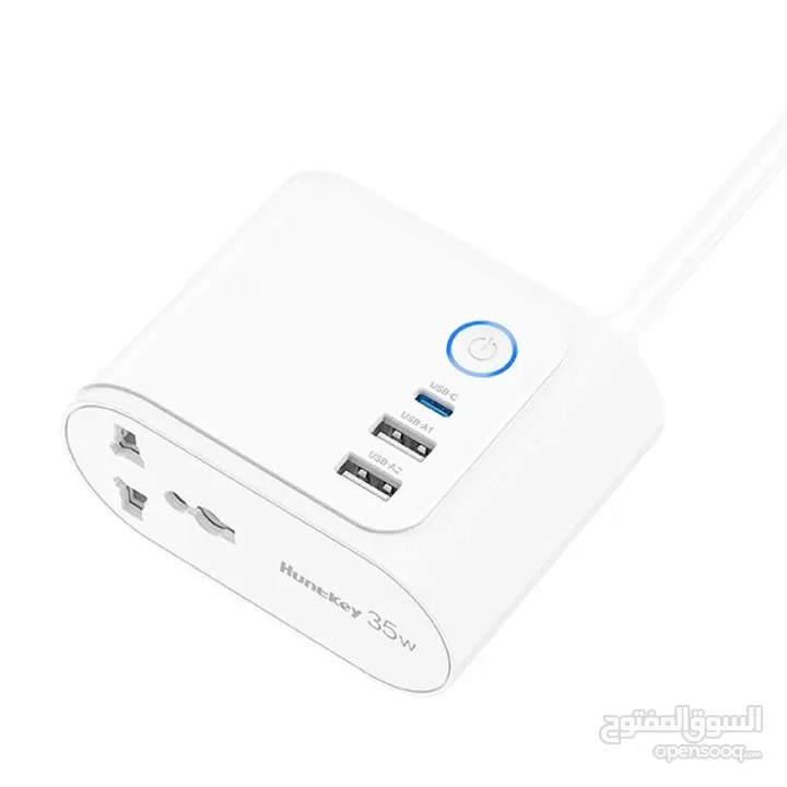 Huntkey SZF-207 Type-C 35W Charger Pub for Desktop UK Plug 1.8M قاعدة شحن متعدد الاستخدام هانتكي
