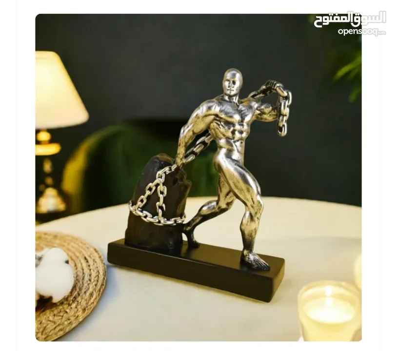 Muscle Silver Man Pull Weights Statue