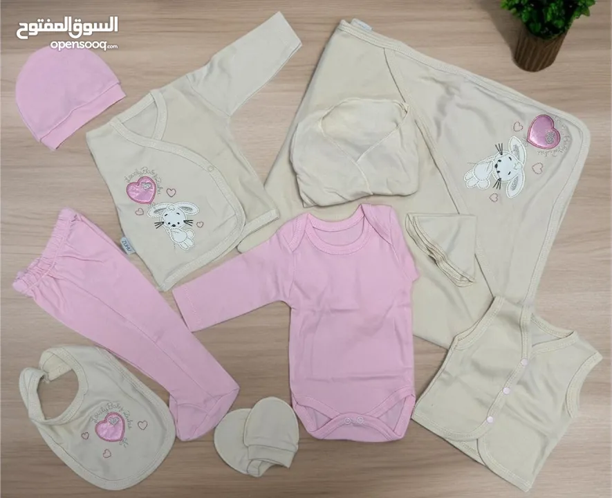 التوصيل متاح لكل فلسطين ، طقوم بيبي تركي قطن 100# ، الطقم الواحد بتكون من 10 قطع