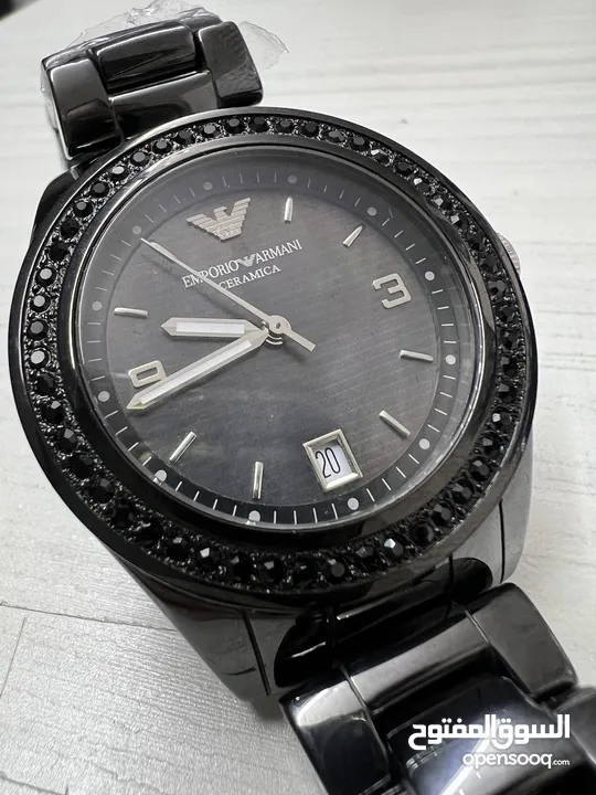 EMPORIO ARMANI BLACK STEEL CERAMICA WITH CRYSTALS AR 142 اصلية 100% جديدة ولا خدش
