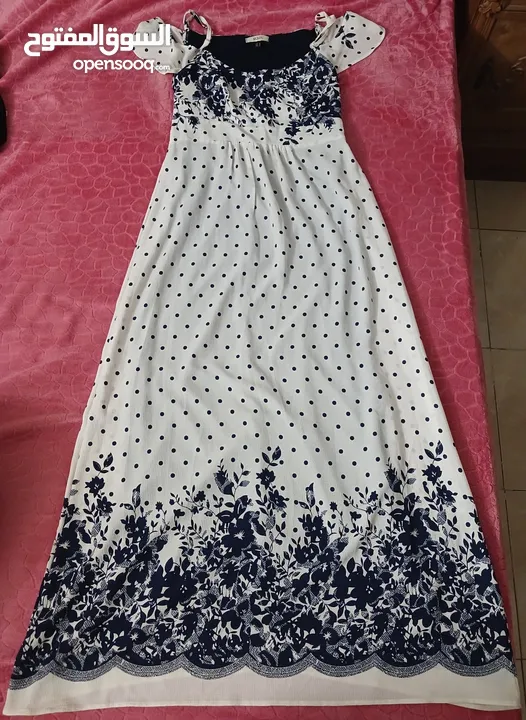 M. SOU White&dark Blue max Dress/  فستان طويل أبيض فى كحلى ام سو