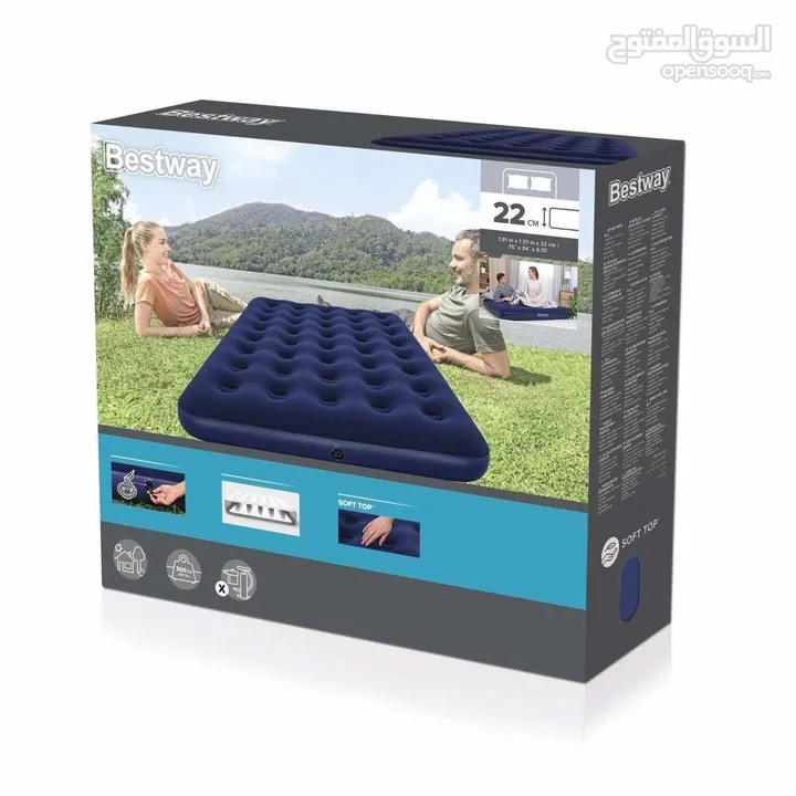 فرشة Bestway الهوائية الأصلية – حل مثالي للنوم المريح بأي مكان تصميم ناعم ومبطن كأنك على سرير