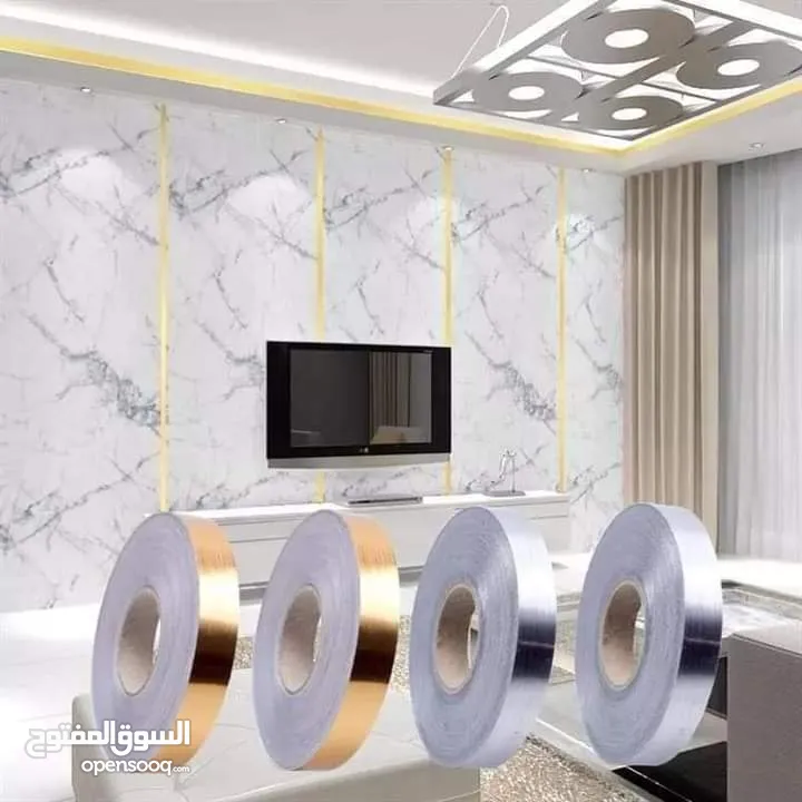 رول 50 متر لاصق ذهبي او فضي  ديكور للارضيات و الحائط لاصق ديكوري للجدران