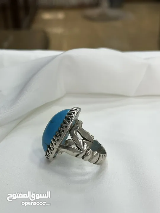 *خاتم فضة بحجر فيروز طبيعي نيشابوري – عيار 925، وزن 16.5 جرام*