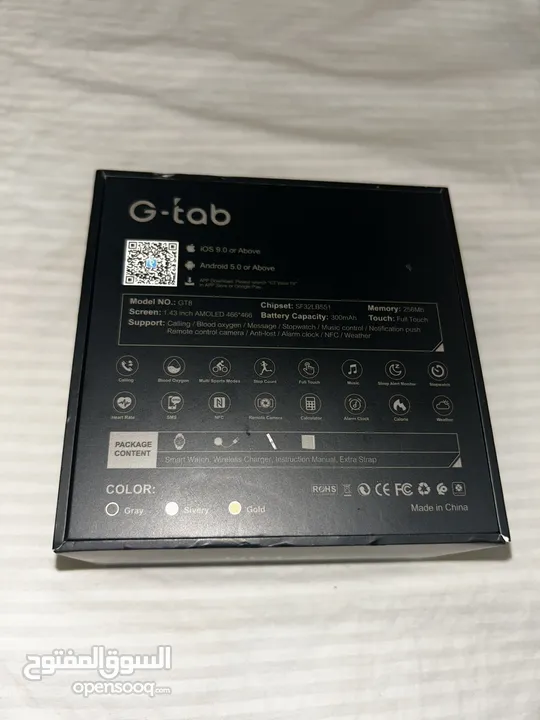 ساعة G-tab GT8 سمارت AMOLED لون أسود مع كستك معدن، عرض مميز ونظافة شبه جديدة بسعر ممتاز
