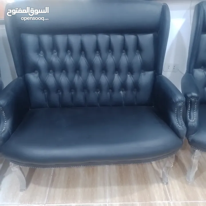 أطقم كنب مكتبي جلد أسود (مفردتين وثنائية)