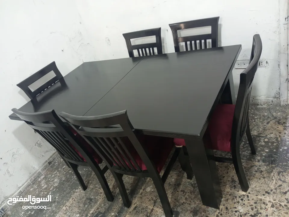 طاولة سفره مع 6 كراسي تفصيل خشب زان وتنجيد جديد