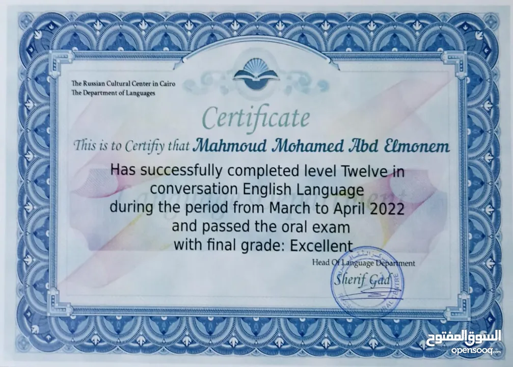 مدرس لغة إنجليزية معتمد من القوات المسلحة - English tutor - online  - مستر محمود محمد عبدالمنعم