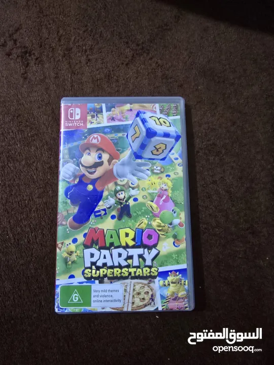 نينتندو سويتش مع 5 العاب super mario party و super mario wonder و super mario 3d world و ايد وكنترول