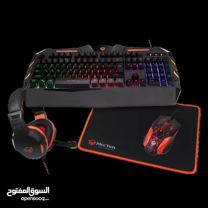 MEETION C500 GAMING 4 IN 1 KIT KEYBOARD MOUSE HEADPHONE AND MOUSE PAD-كيبورد وماوس سلكي قيمينق مضيء
