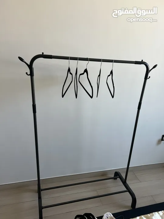 Clothes and Shoe Rack With three Shaped Holding Hooks Black storage