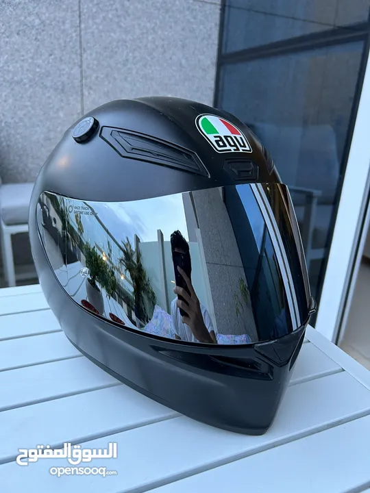 AGV helmet , with silver mirror visor and SENA 5R lite headsets