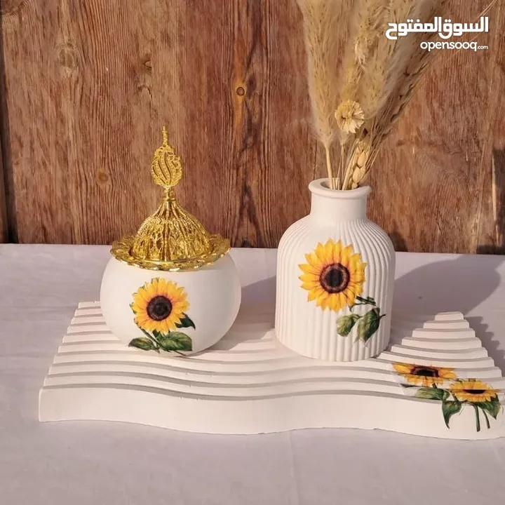 طقم ديكور كونكريت 3 قطع - تصميم مودرن - أبيض