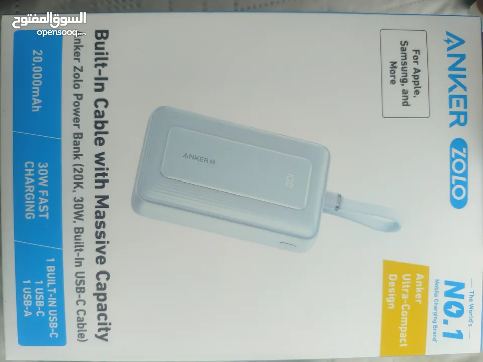 Power bank Anker zolo 20000 30W باور بانك انكر  حجمو 20000 سرعتو 30W جديد مسكر  من وكيل الاردن