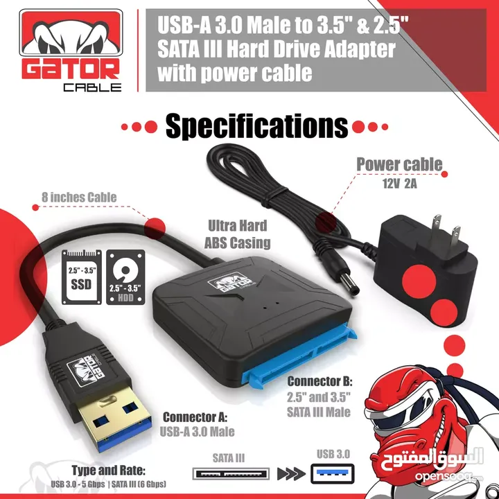 USB 3.0 to SATA III Hard Drive Adapter for 2.5" 3.5" HDD SSD with 12V 2A Power