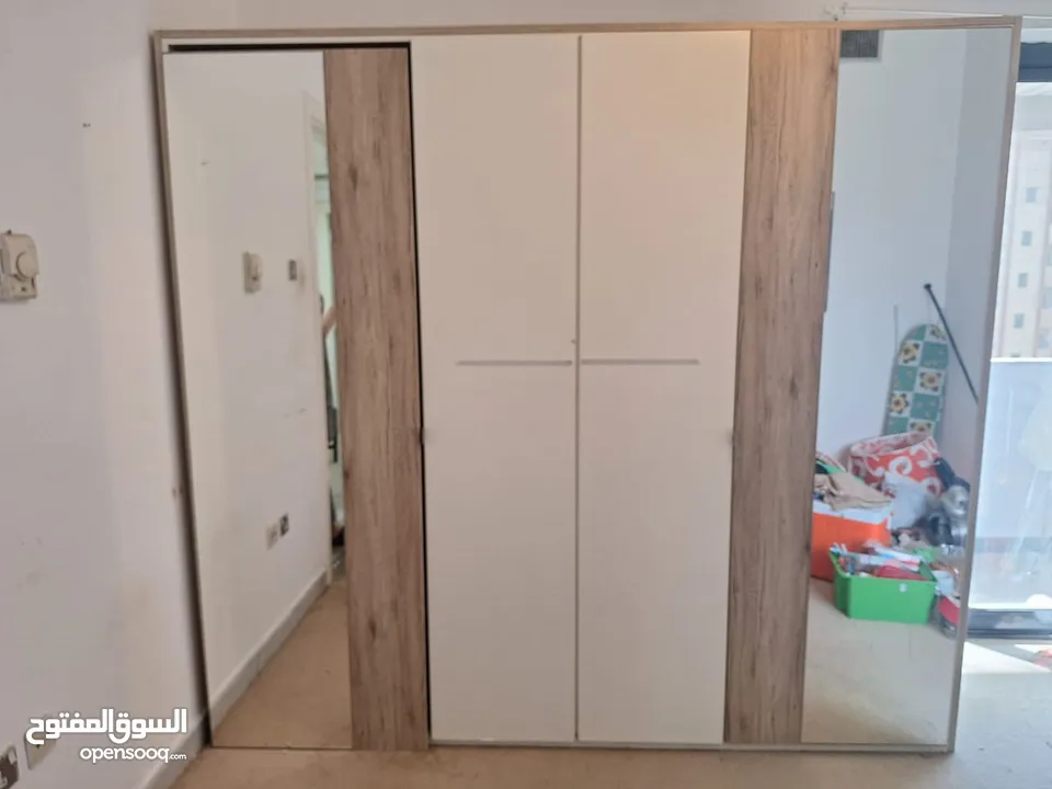 wardrobe with 4 Door  with mirror from Home centre   & light  & Night table