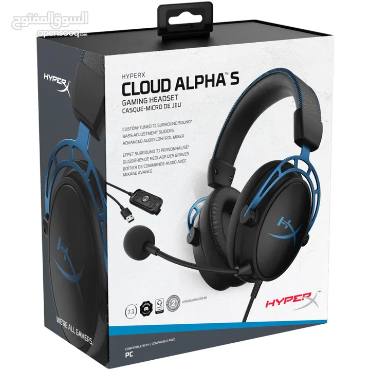 سماعة hyper x alpha s للبيع مستعمله بحاله جيده جدا هايبر اكس الفا س لون ازرق و اسود