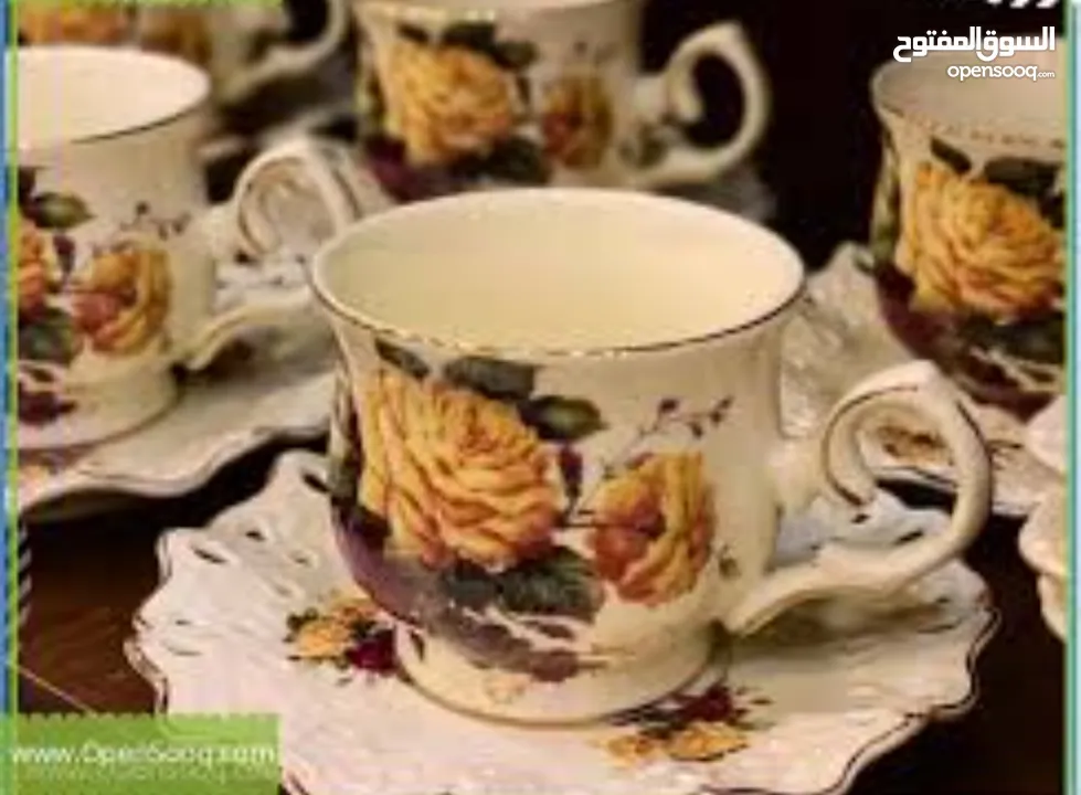 طقم شاي 6 كاسات و 6 صحون بحالة الجديد