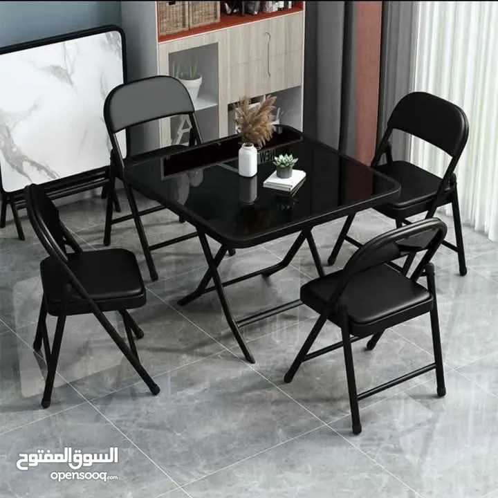 كراسي طوي لون اسود جلد ومعدن