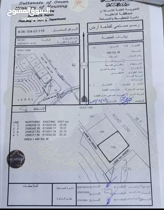 أرض للبيع ولاية بدبد موقع ممتاز جداً وجميل(القضاعيه)كونر قابل للتمديد