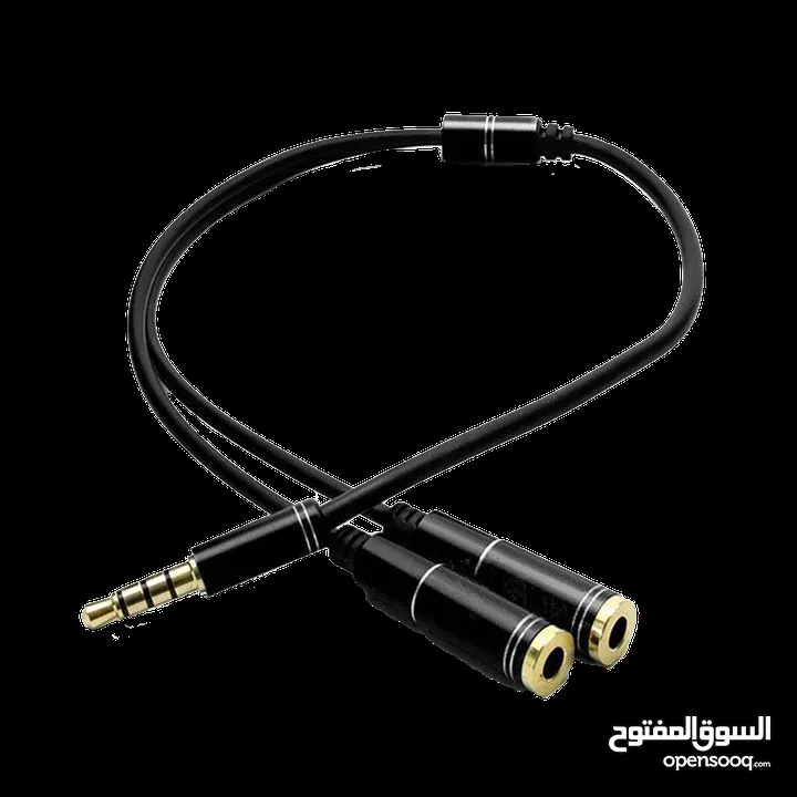 كيبل صوت من 1 ذكر الى 2 انثى لتوصيل سماعة + مايك - Audio Cable 1 Male to 2 Female