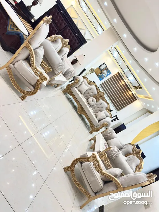 غرفه سفره مع كنب 9مقاعد خشب زااان