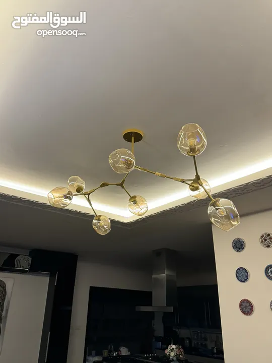 ثريا مودرن ذهبية بثمان رؤوس زجاج – من محل MECASA Khalda