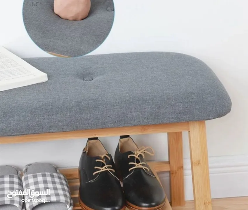 مقعد الأحذية الخيزران والكتان – لمسة فخامة عند باب بيتك! قطعة أنيقة تجمع راحة الجلوس + تخزي