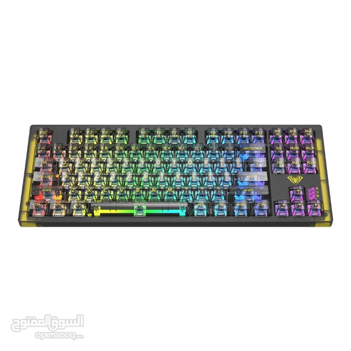 كيبورد جيمنغ مضيئ احترافي لكل الجيمرز  Aula Keyboard F2183 Transparent Layout Gaming RGB Lights OG