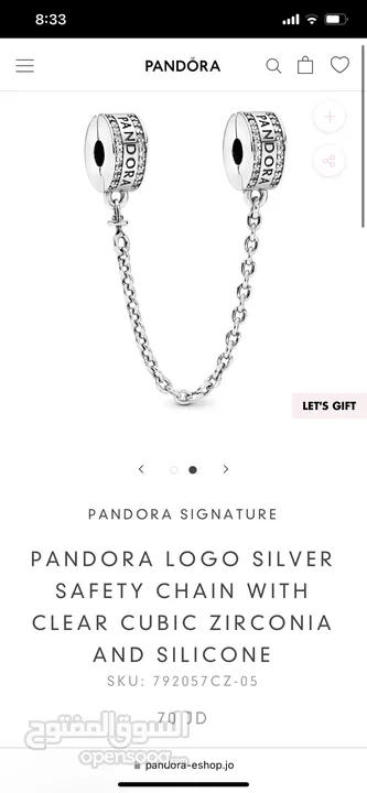 PANDORA SIGNATURE PANDORA LOGO SILVER SAFETY CHAIN WITH CLEAR CUBIC ZIRCONIA AND SILICONE