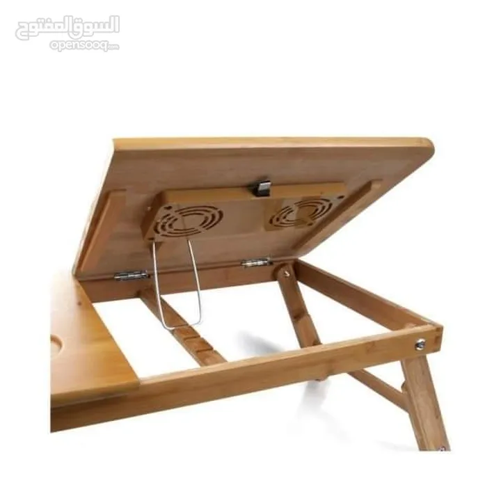 طاولة خشب بامبو متحركة على السرير مع مروحة تبريد عدد 2 قاعدة علوية قابلة للارتفا
