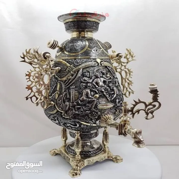سماورالفحم للنحاسية الفاخرة 6-8 ليتر 100./. نحاسية 100./.صنع يدوية الفاخر مجلل صنع في ايران