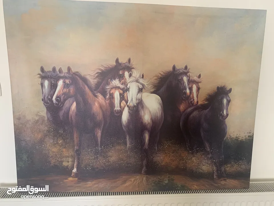 (مجموعة لوحات فنية  )لأحجام متنوعة.  لوحة فنية خيول قياسها كبيرة   طباعة ( 118cm x90cm
