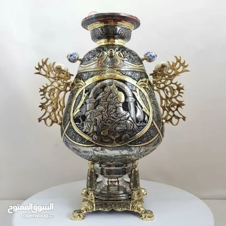 سماورالفحم للنحاسية الفاخرة 6-8 ليتر 100./. نحاسية 100./.صنع يدوية الفاخر مجلل صنع في ايران