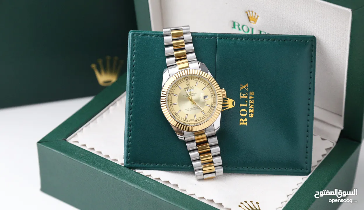 ساعات Rolex ستيل + جلد مع بكج رولكس لساعة وبطاقة كفالة لمدة سنة كاملة من تاريخ الاستلام  تواصل واتس