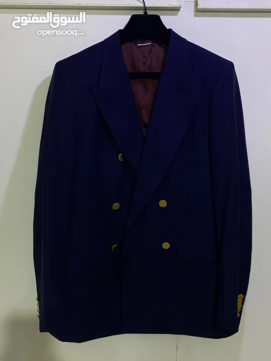 GUCCI Size 50 Uniform Navy Blue Double Breasted Blazer Gold Buttons Men’s Wool