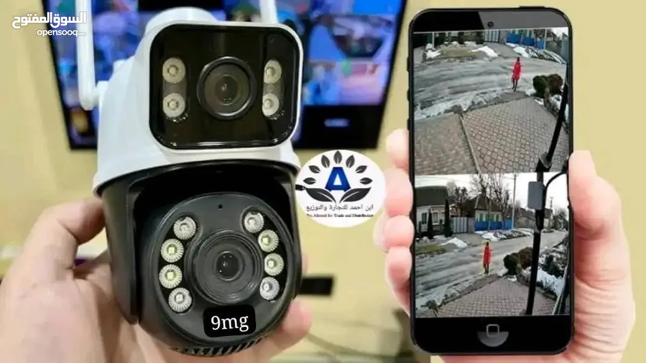 كاميرا واي فاي عدستين في عدسة دقة 9 ميقا بكسل عدستين عدسة ثابتة وعدسة متحركة 360 درجة تحفظ لاذاكرة و