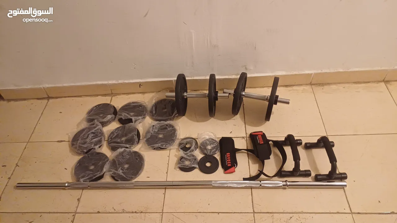 dumbbell and barbell set new condition