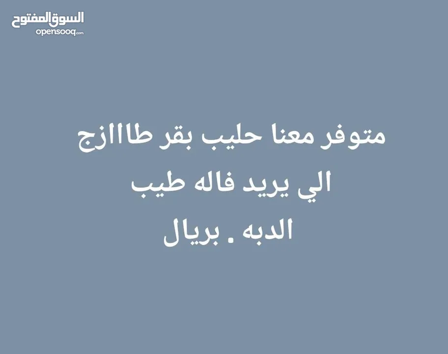 سلام عليكم  متوفر معنا حليب بقر طازج كل يوم الدبه بريال