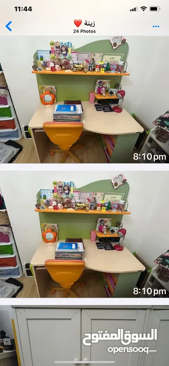 بسعر مغري غرفة أطفال حديثة تخت طابقين وخزانتين ومكتب وزحليقة مع اكسوراتها