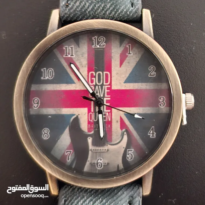 ساعة كلاسيك مع جيتار كهربائي وعلم بريطاني Electric Guitar British Flag Watch