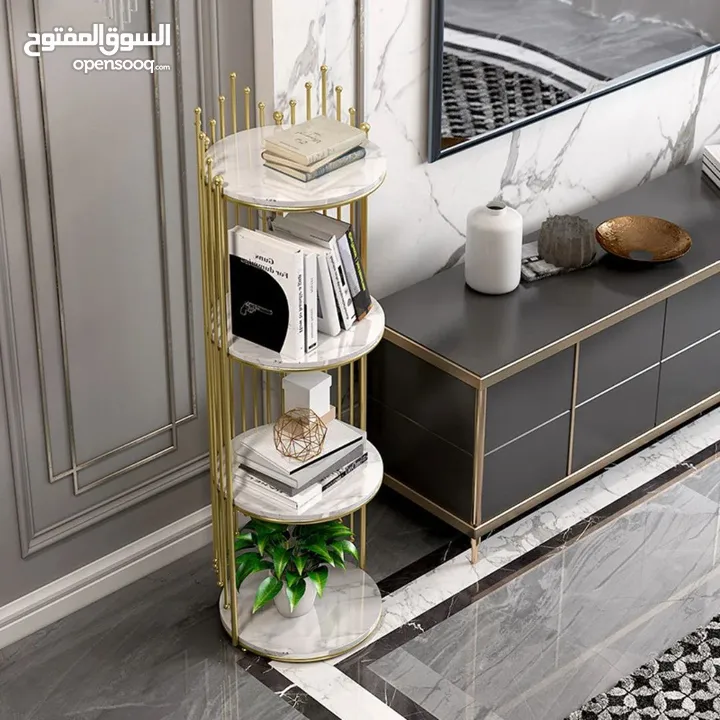رف ملكي بخشب مطلي رخامي ملوكي ابيض اربع طوابق قطعة واحدة بتصميم فاخر