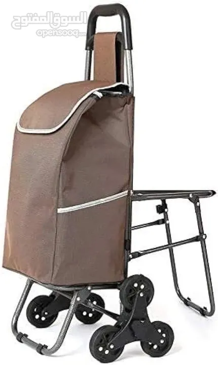 عربة تسوق مع مقعد كرسي جلوس أثناء التنقل والمشي عربات 6 عجلات حمل الأكياس أو الصناديق