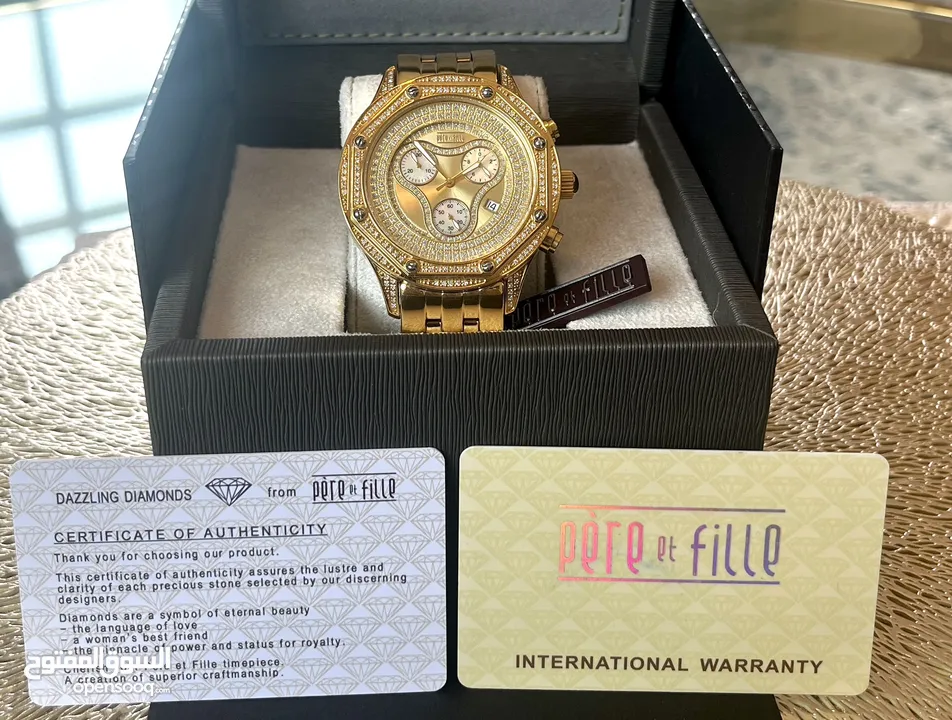 للبيع ساعة ذهب وألماس جديدة مع الضمان Pere et Fille كامل الملحقات  New gold and diamond watch