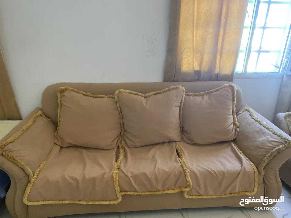 Urgent sale Sofa set 3 set single 2 piece 2 set additional single green and  Dinning table chair