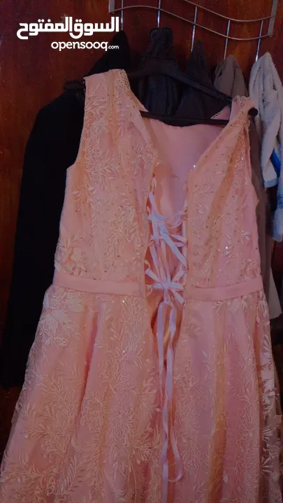 فستان زهري منقوش شيفون فخم للاعراس والخطبة ملبوس مرة واحدة فقط والسعر 300 شيكل فقط